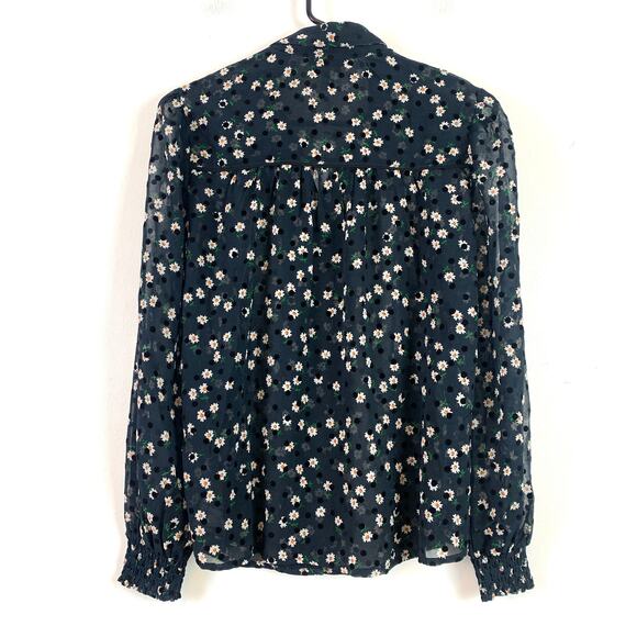 NWT Topshop Flock Daisy Floral Button Front Semi Sheer Blouse Black Size 4 - Picture 6 of 7
